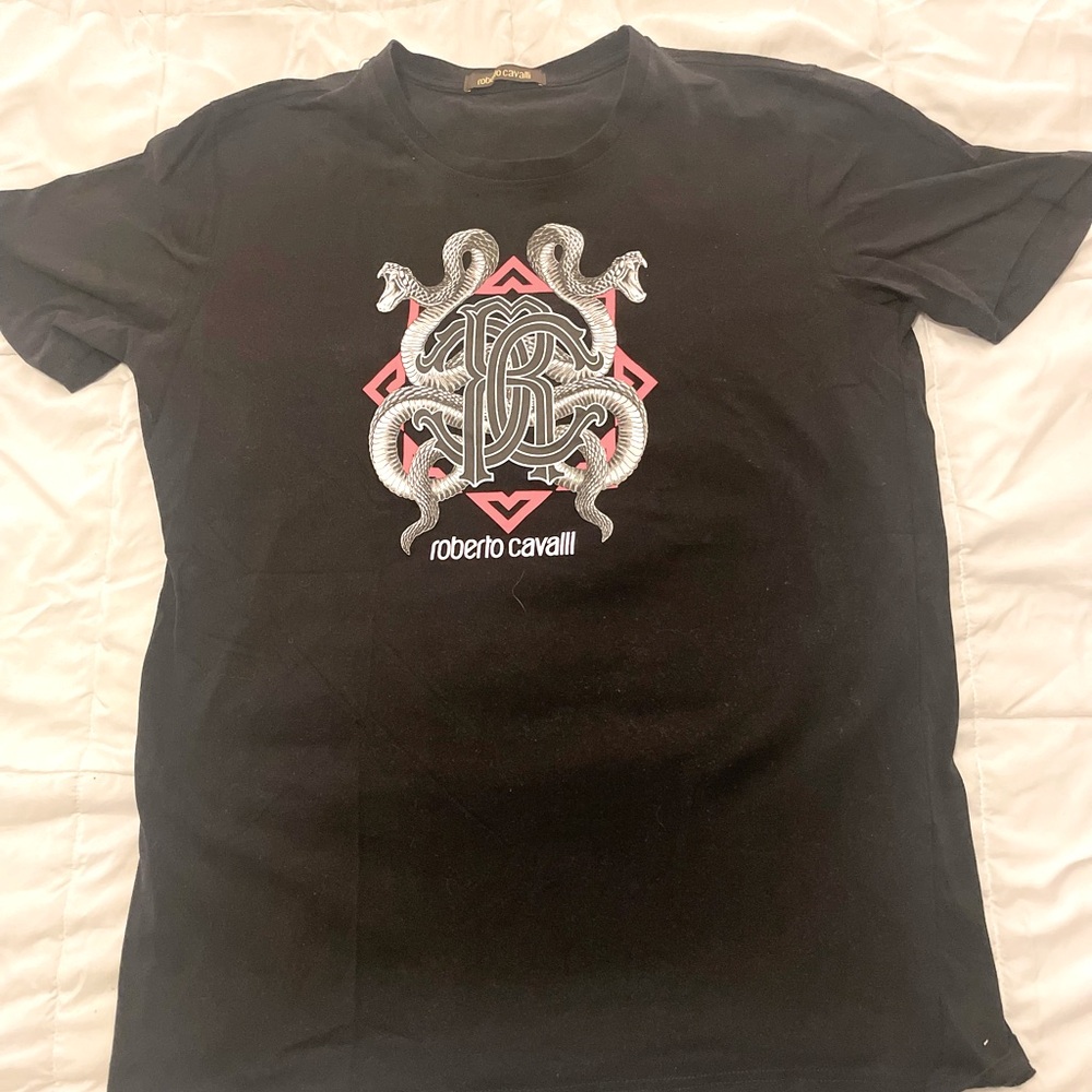 Men’s Roberto Cavalli black snake print t-shirt size XL